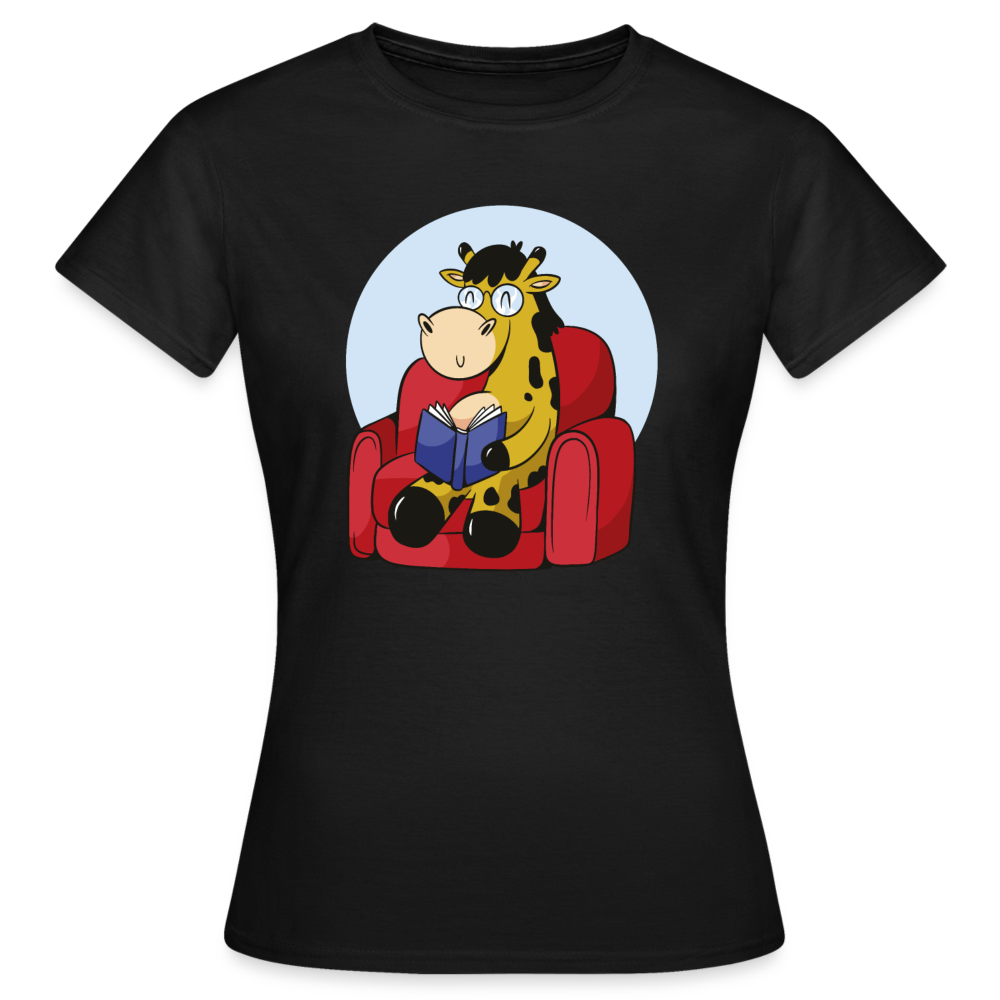 Frauen T-Shirt "Giraffe liest ein Buch" - Schwarz