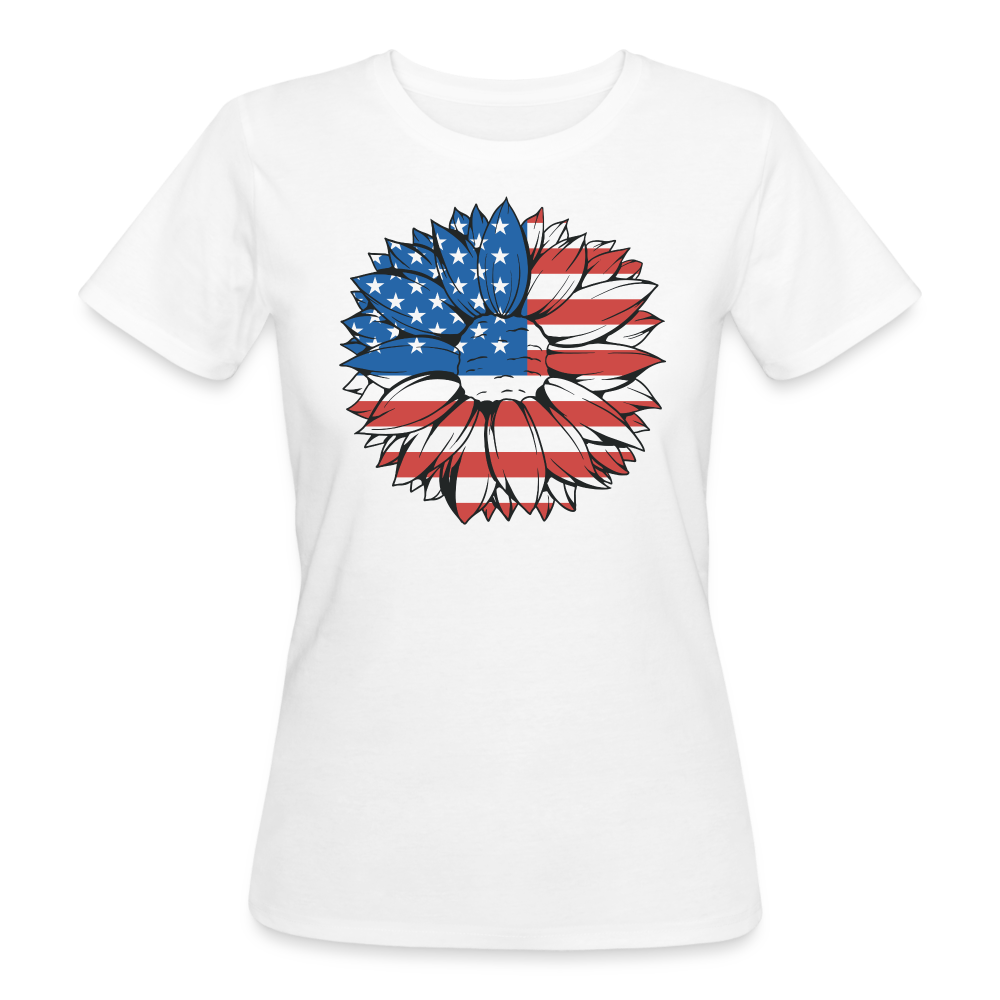 Frauen Bio T-Shirt "Sonnenblume im USA Stil" - weiß