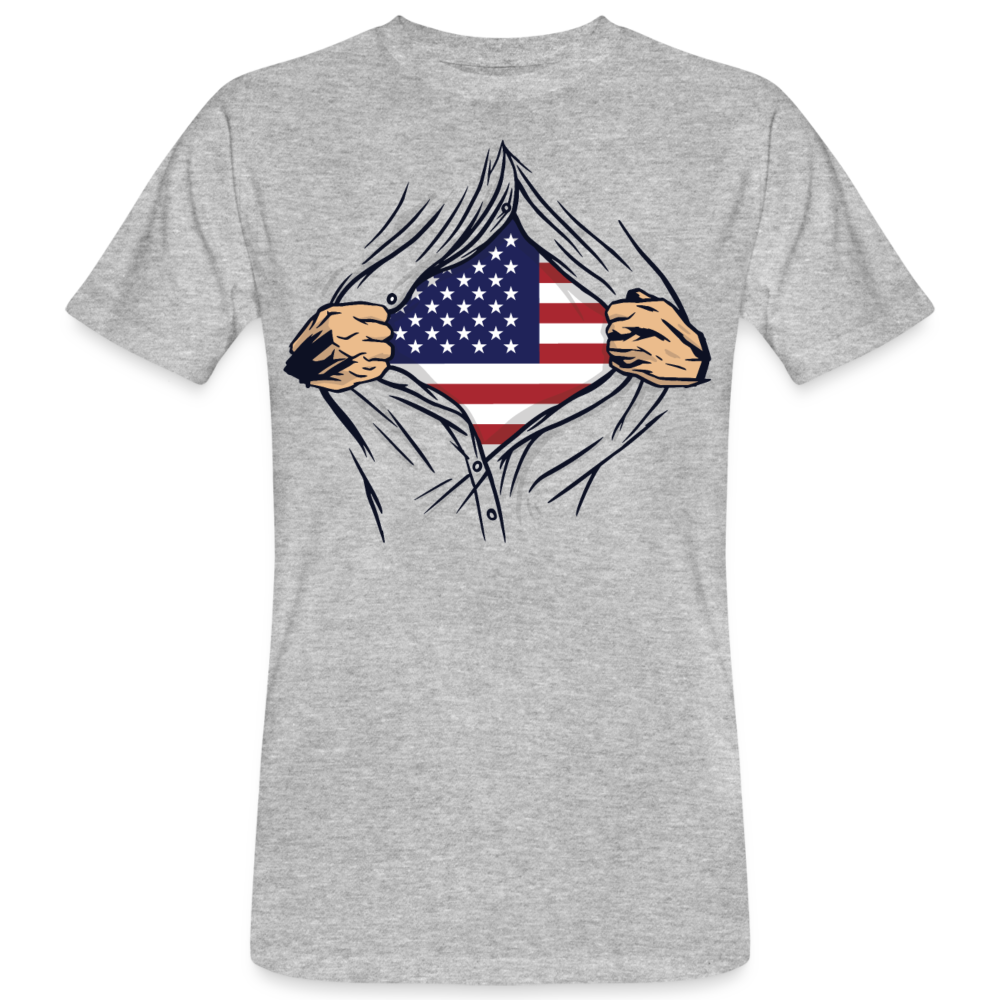 Männer Bio T-Shirt "Amerikanisch Flagge unterm Hemd" - Grau meliert