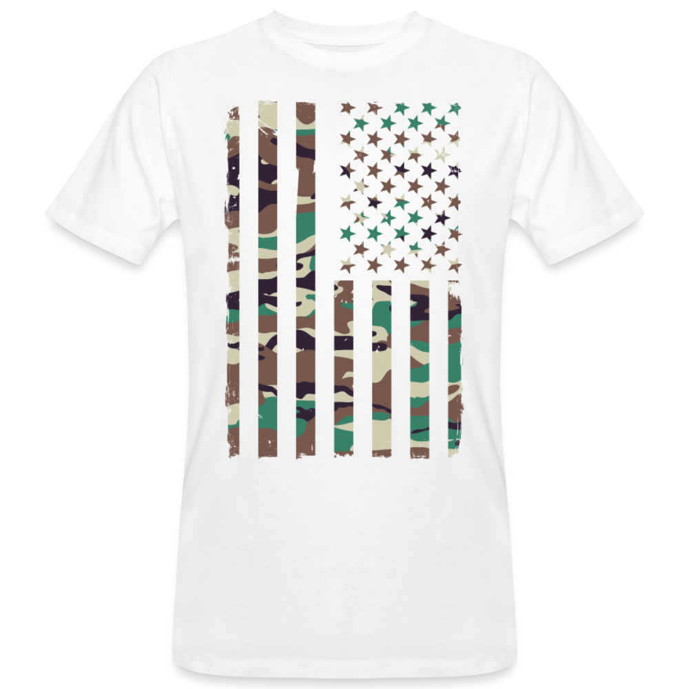 Männer Bio T-Shirt "Amerikanische Flagge in Camouflage" - weiß