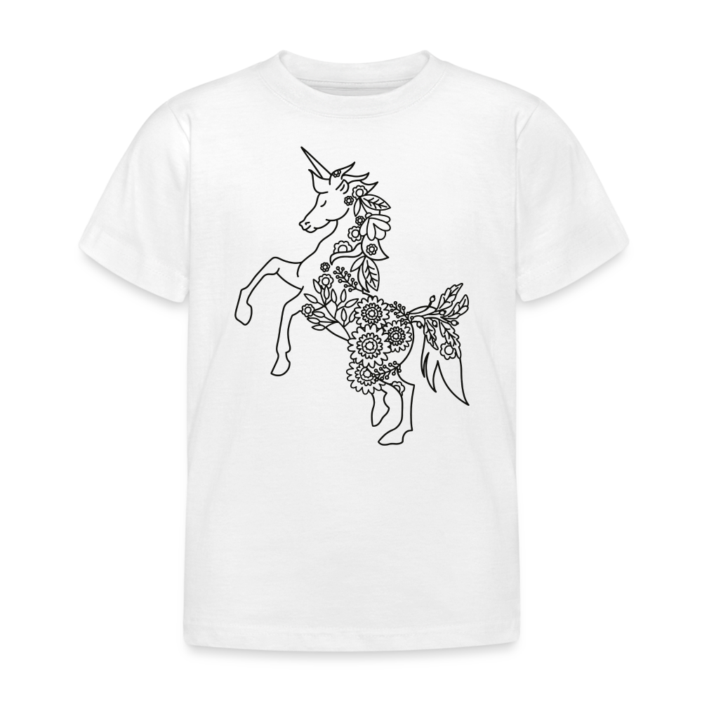 Kinder T-Shirt "Einhorn aus Blumen" - weiß