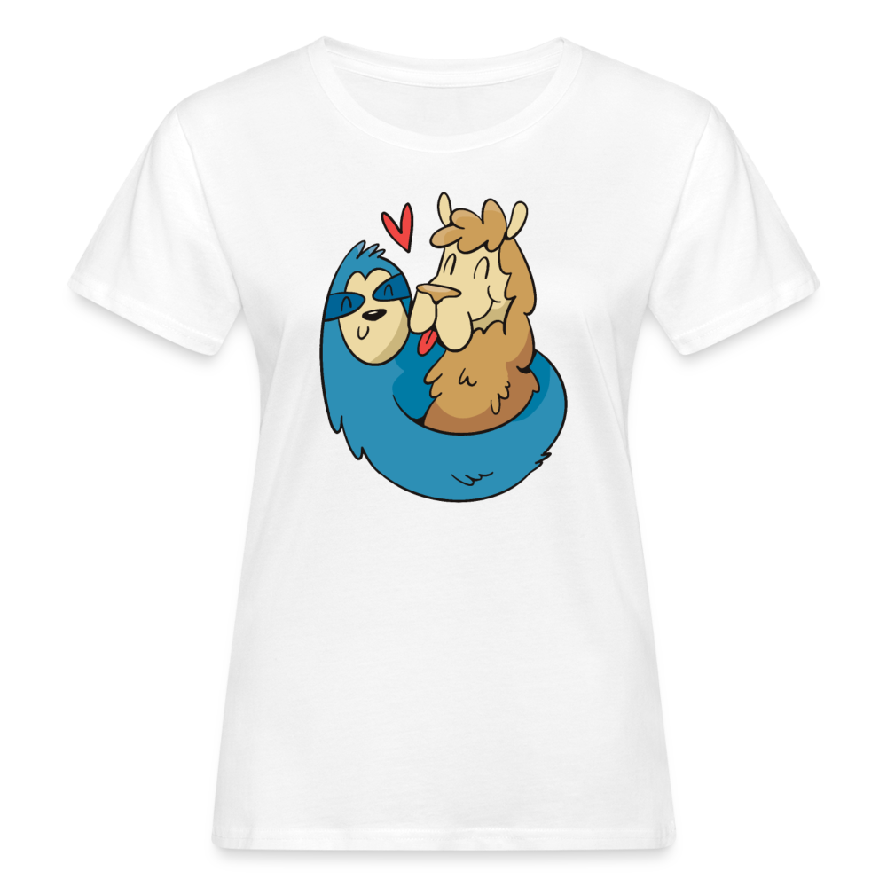 Frauen Bio-T-Shirt "Faultier mit Alpaka" - weiß