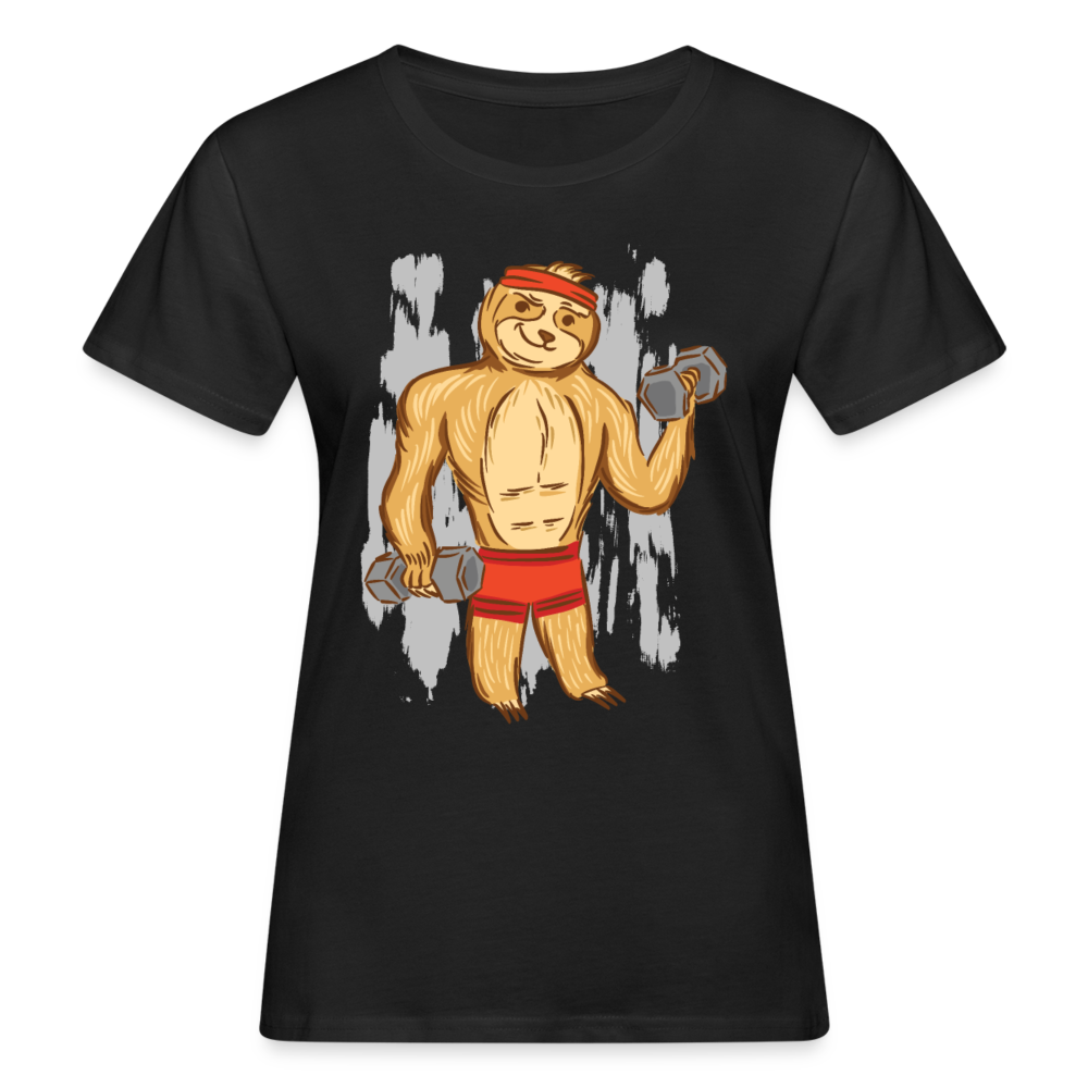 Frauen Organic T-Shirt "Fitness-Faultier" - Schwarz
