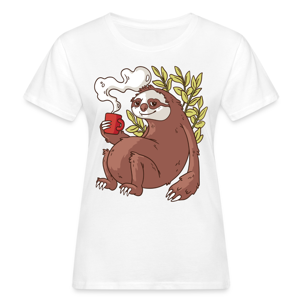 Frauen Bio-T-Shirt "Faultier trinkt Kaffee" - weiß
