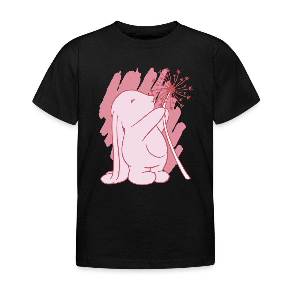 Kinder T-Shirt "Hase mit Löwenzahn" - Schwarz