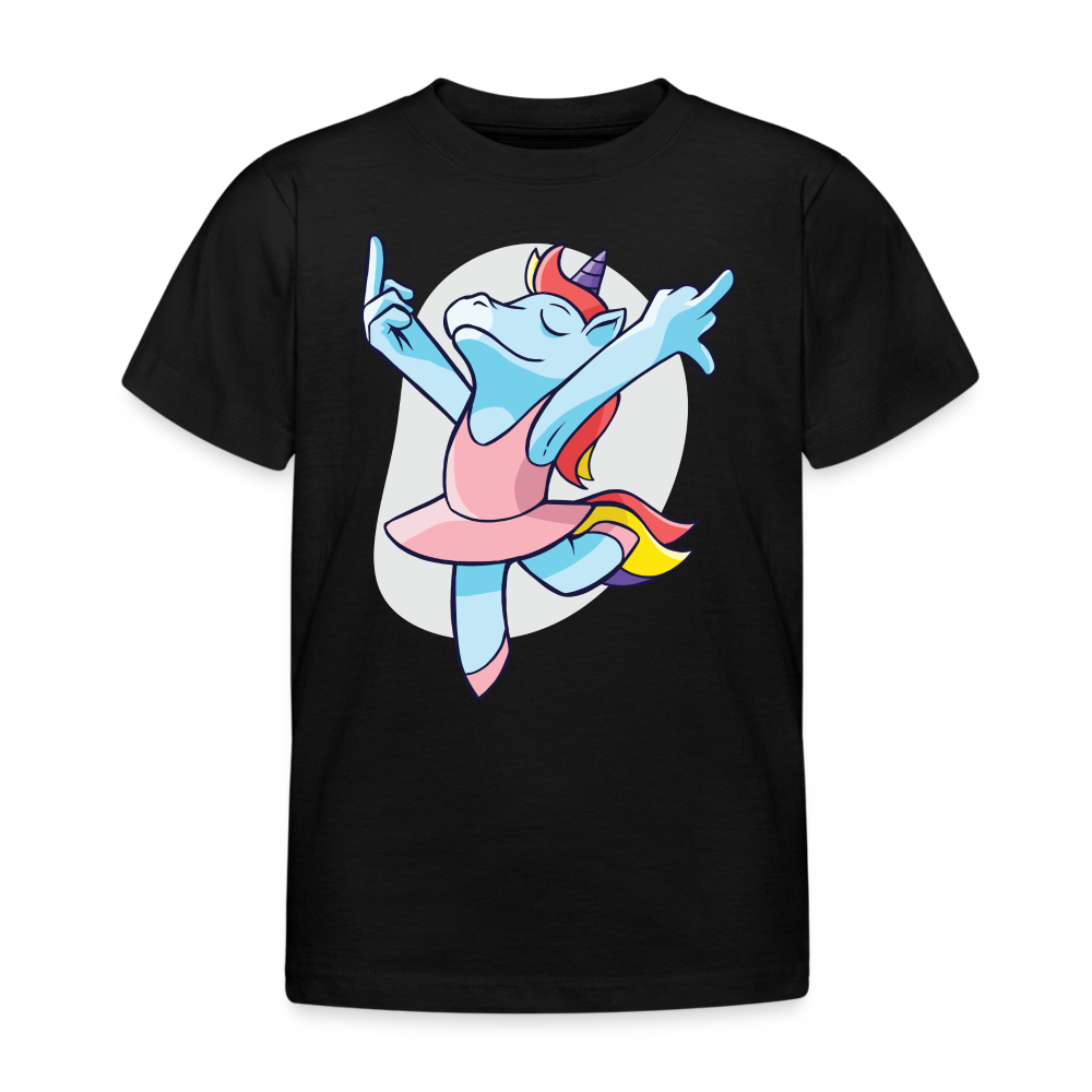 Kinder T-Shirt "Lustiges Einhorn macht Ballett" - Schwarz