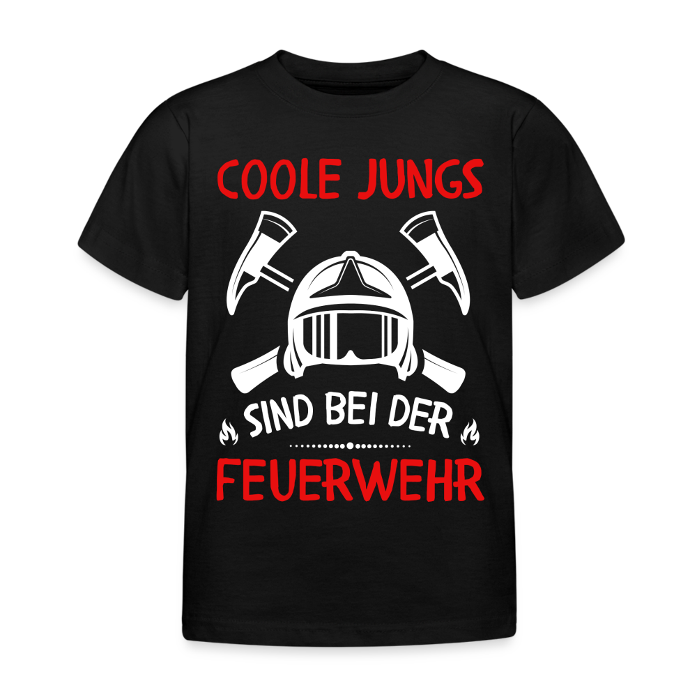 Kinder T-Shirt "Coole Jungs sind bei der Feuerwehr" - Schwarz