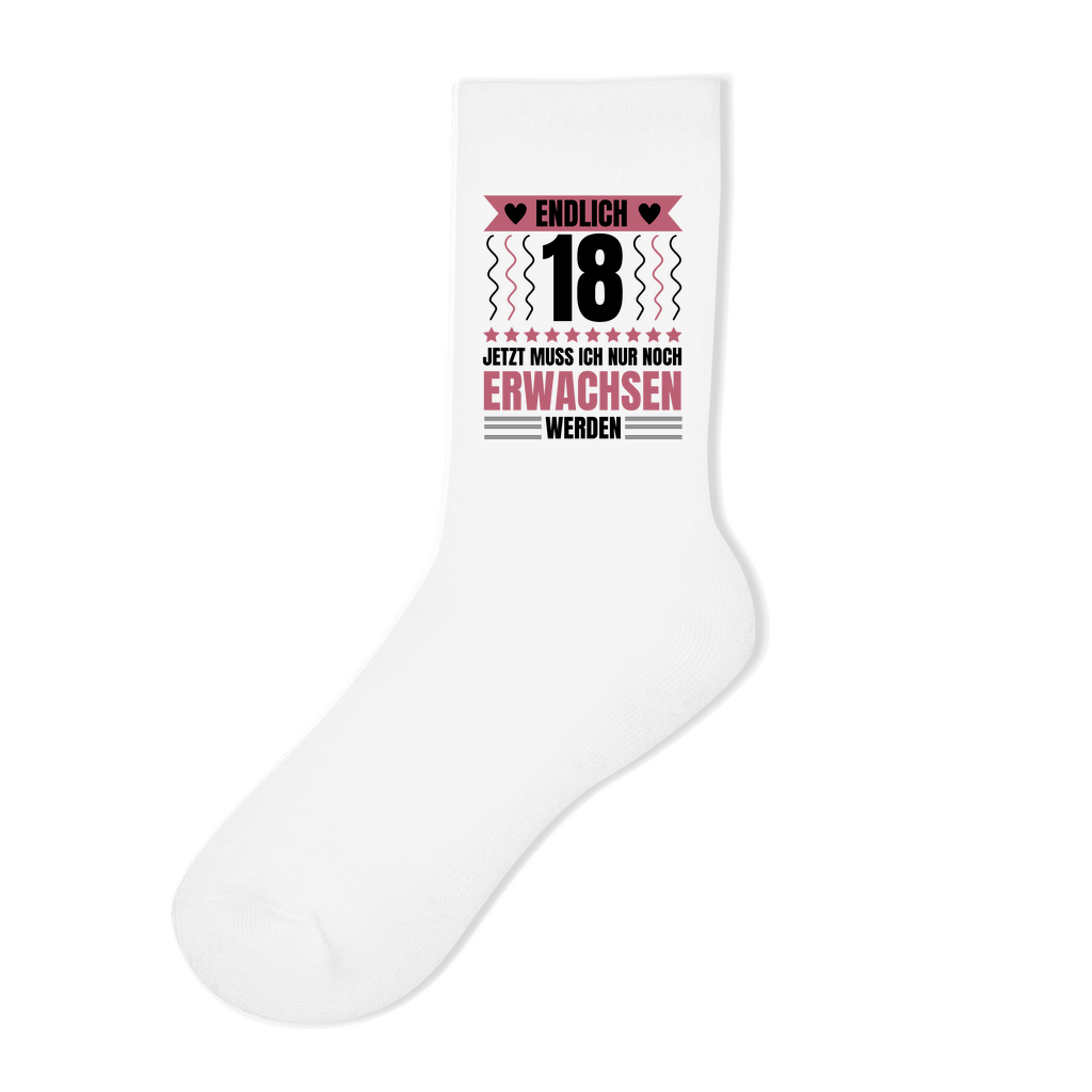 Socken "Endlich 18 - Jetzt muss ich nur noch erwachsen werden"