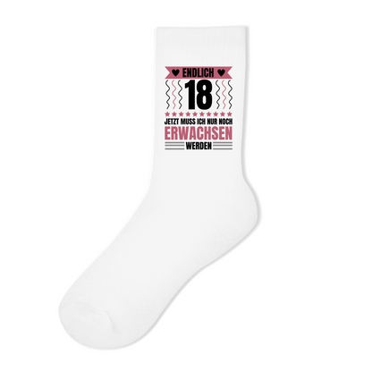 Socken "Endlich 18 - Jetzt muss ich nur noch erwachsen werden"
