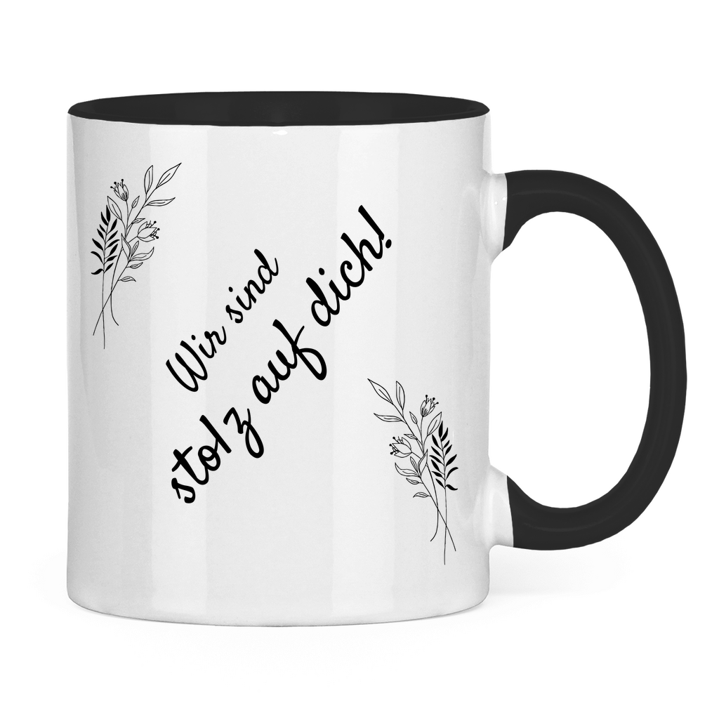 Tasse "Wir sind stolz auf dich" (Blumen-Motiv)