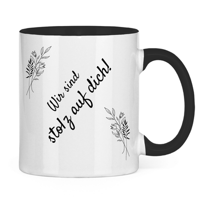Tasse "Wir sind stolz auf dich" (Blumen-Motiv)