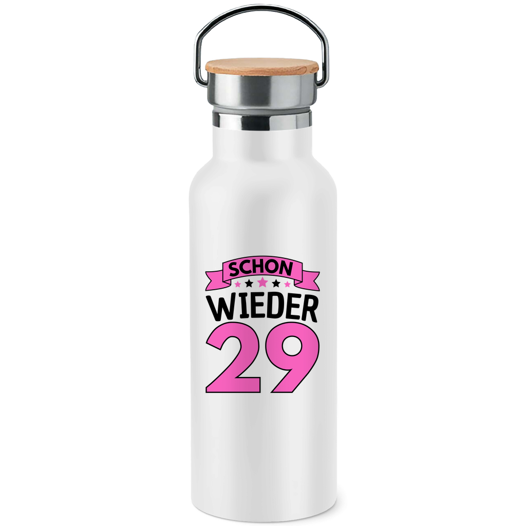 Edelstahl-Trinkflasche mit Bambusdeckel "Schon wieder 29"