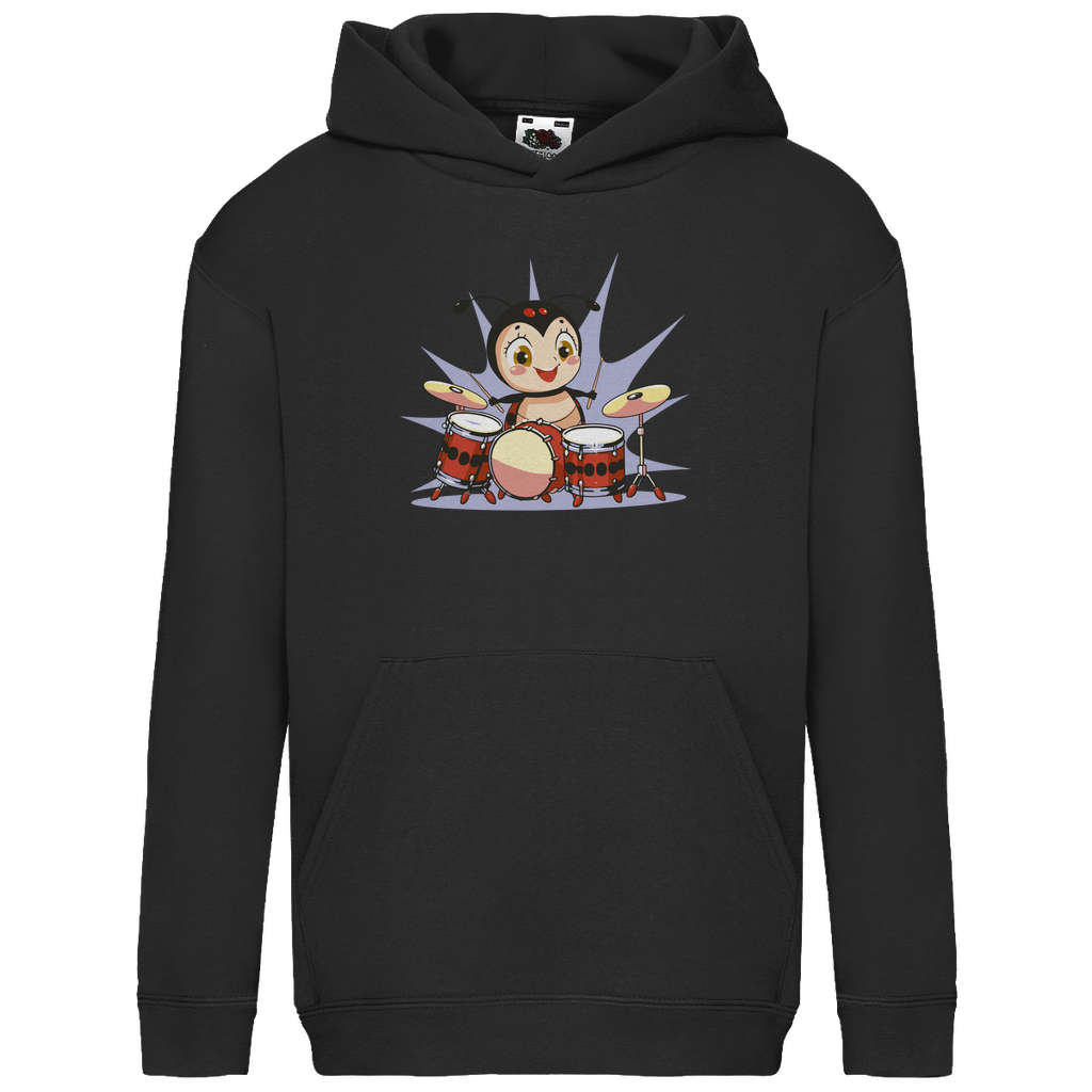 Kids Basic Hoodie "Marienkäfer spielt Schlagzeug" schwarz