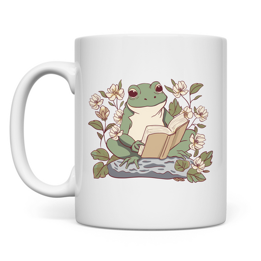 Tasse "Frosch liest Buch" weiß