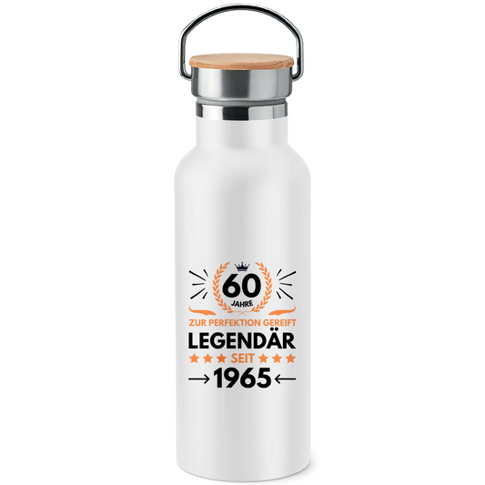 Edelstahl-Trinkflasche mit Bambusdeckel "60. Geburtstag 1965"