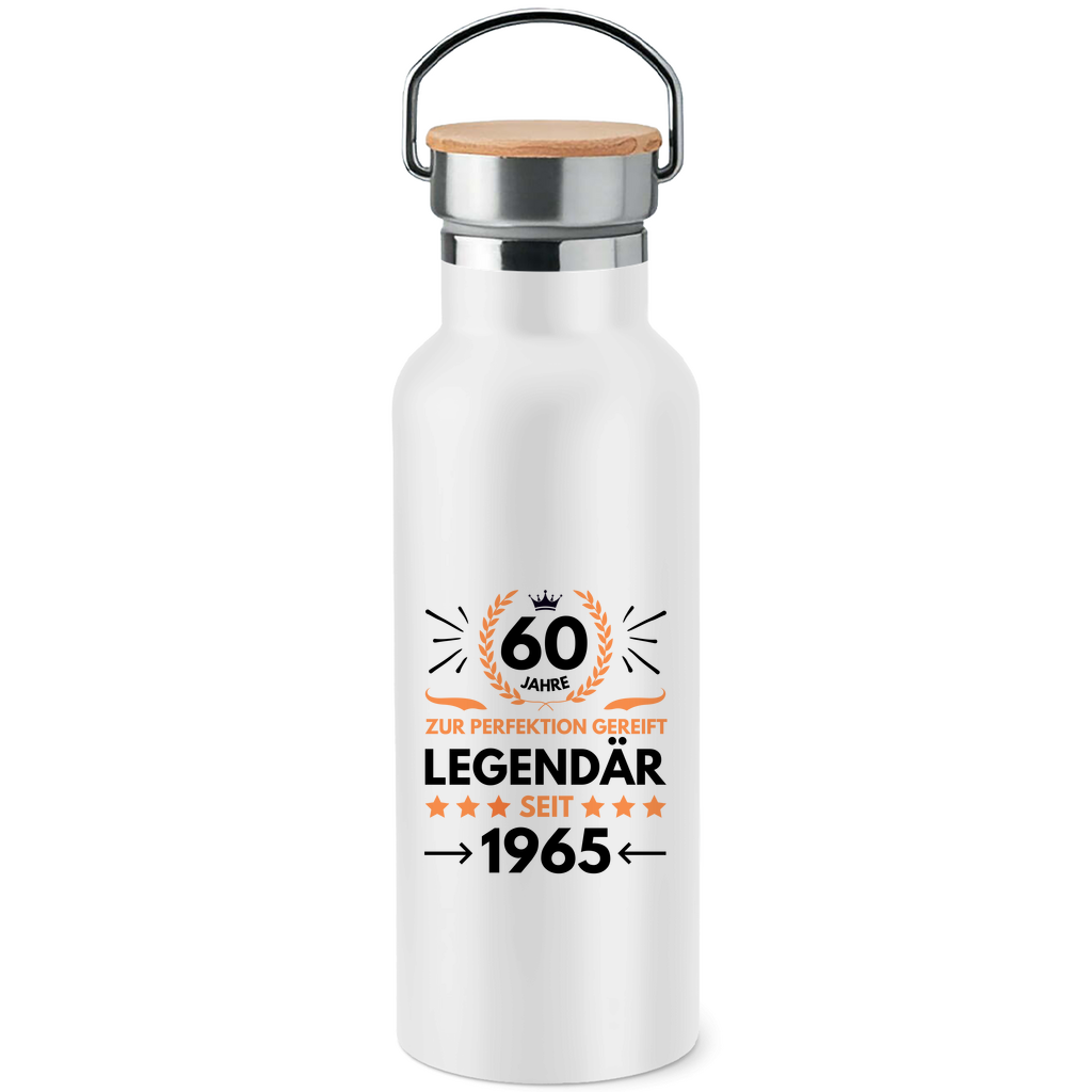 Edelstahl-Trinkflasche mit Bambusdeckel "60. Geburtstag 1965"