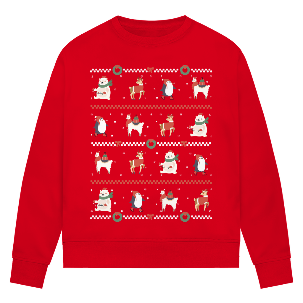 Damen Premium Bio Sweatshirt "Süßes Weihnachtsmotiv" (Pinguin, Lama, Rentier)