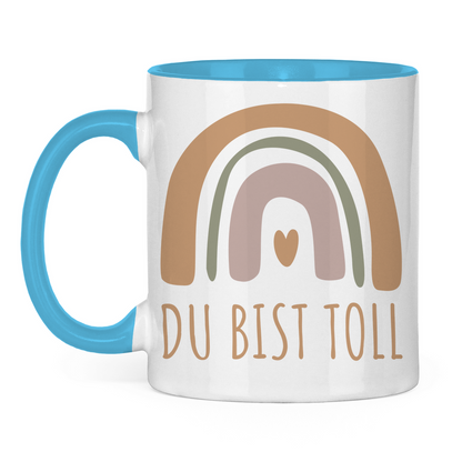 Tasse "Du bist toll" (Großer Regenbogen) hellblau