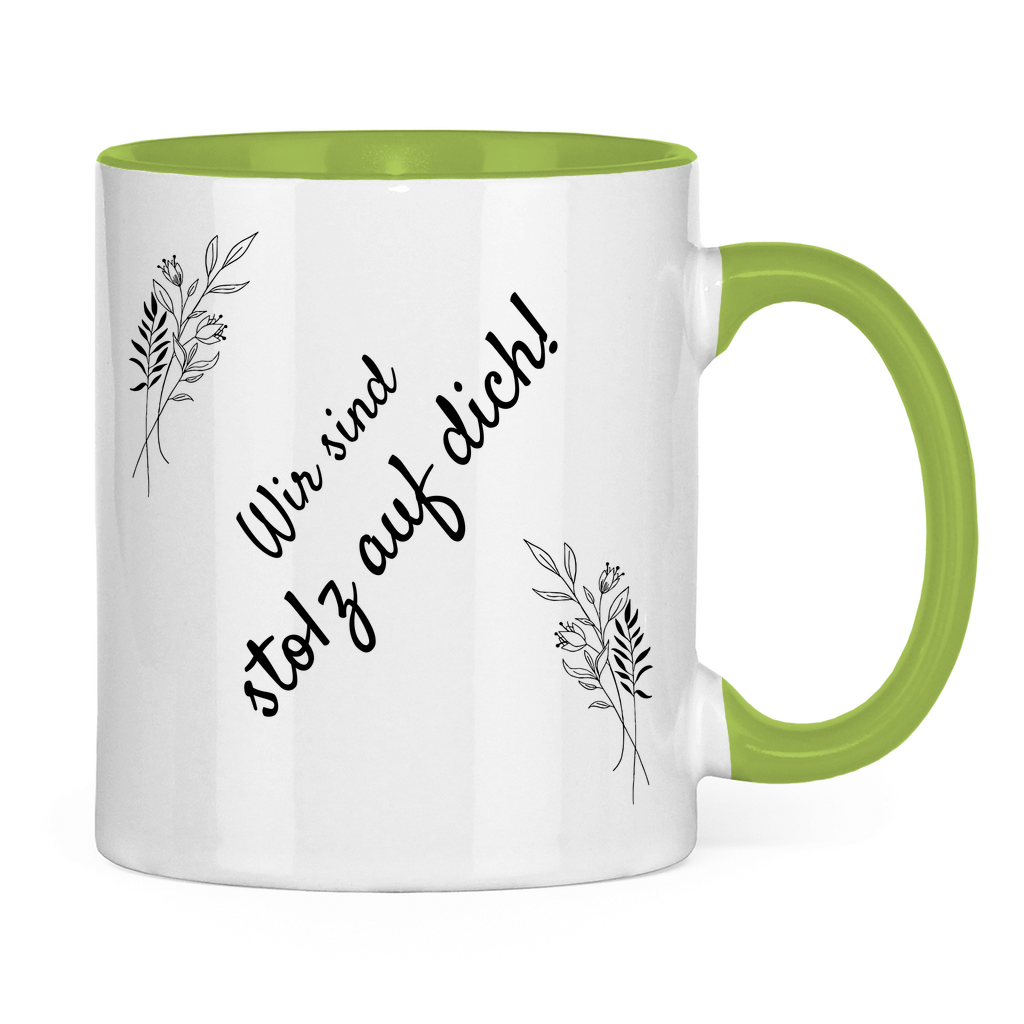 Tasse "Wir sind stolz auf dich" (Blumen-Motiv)