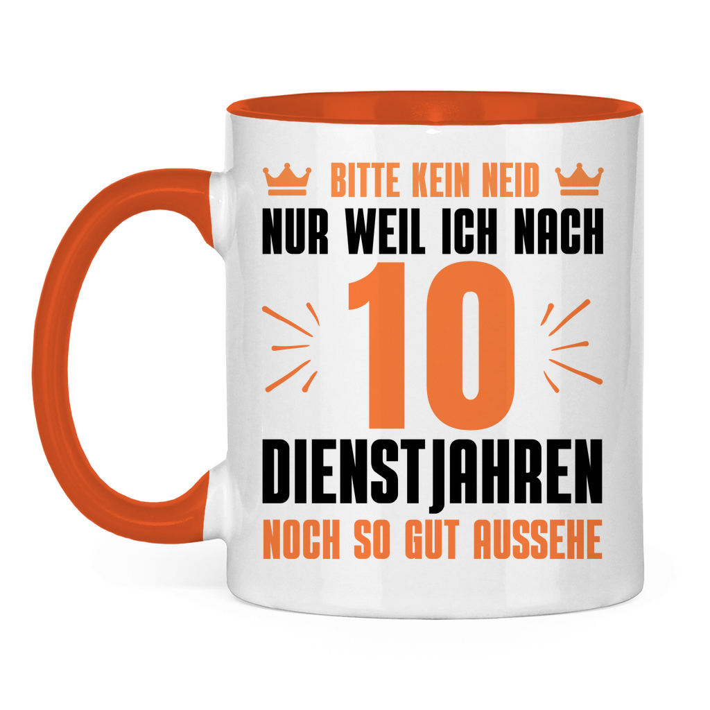 Tasse "Bitte kein Neid" (10 Dienstjahre) weiß/orange