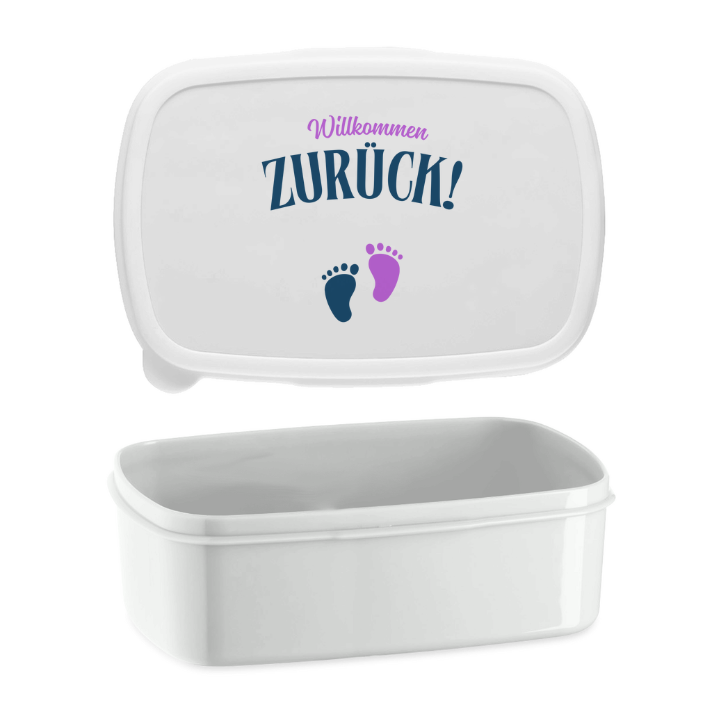 Lunchbox "Willkommen zurück" (Babyfüße) weiß