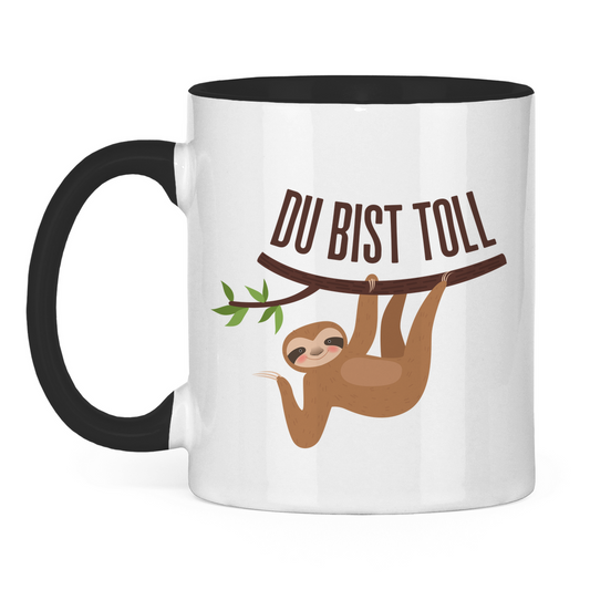 Tasse zweifarbig "Du bist toll" (Faultier-Motiv) schwarz