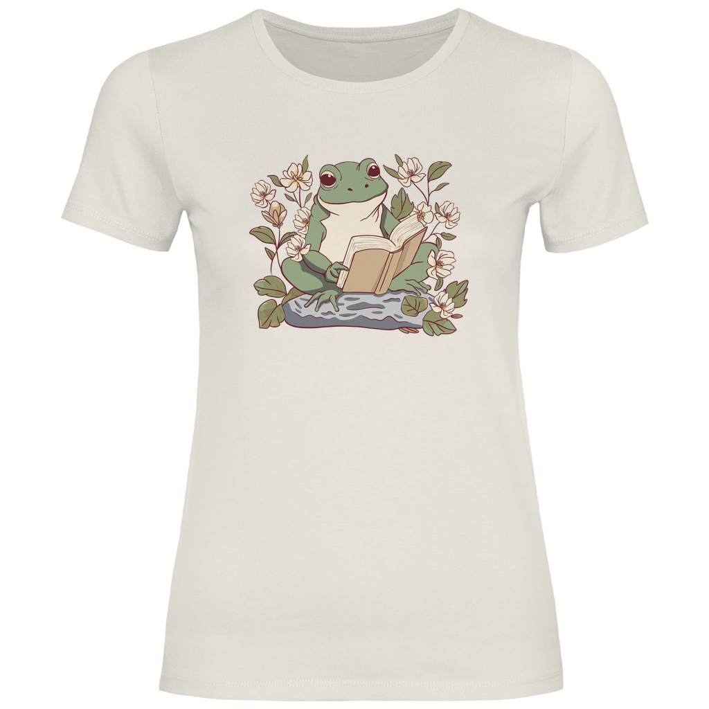 Damen T-Shirt "Frosch liest Buch"