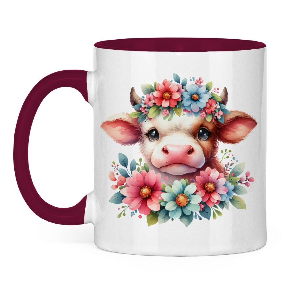 Tasse "Kuh mit Blumen" burgundy