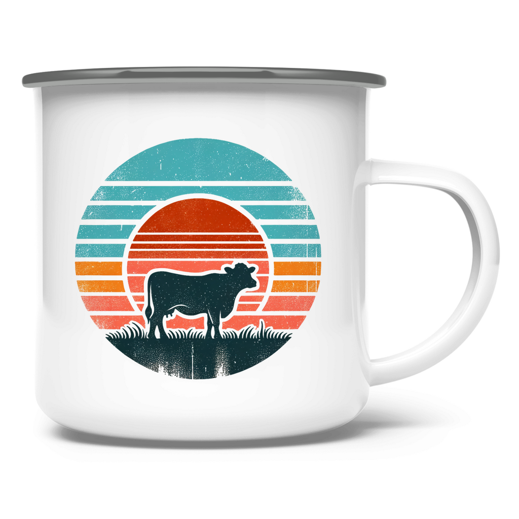 Emaille Tasse "Kuh Retro Motiv"