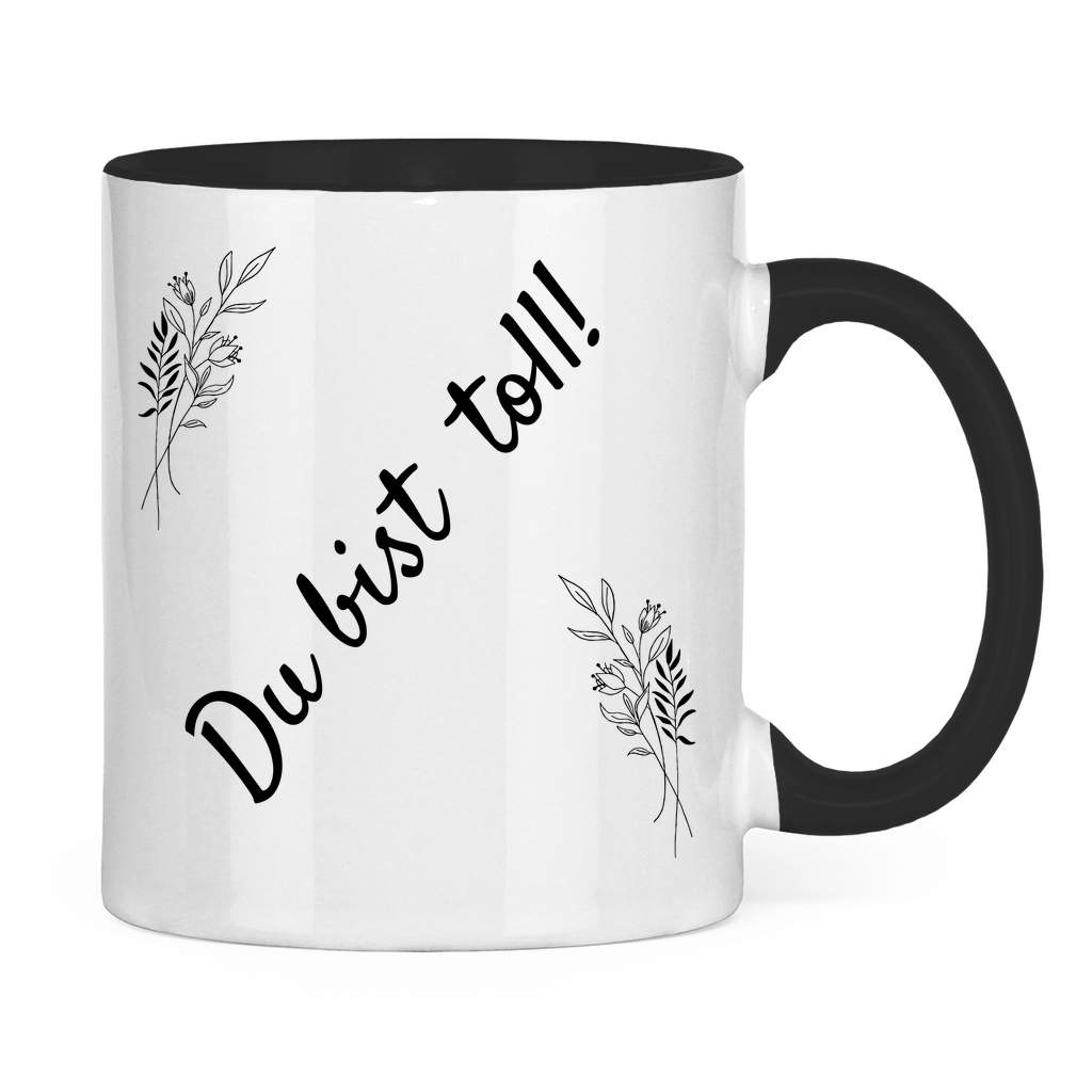 Tasse zweifarbig "Du bist toll" (Blumen-Motiv)