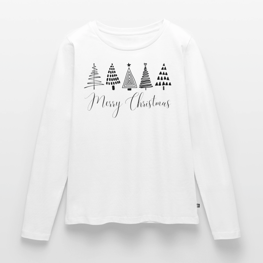 Bio-Langarmshirt "Handgezeichnete Weihnachtsbäume" - Weiß