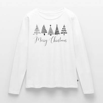 Bio-Langarmshirt "Handgezeichnete Weihnachtsbäume" - Weiß
