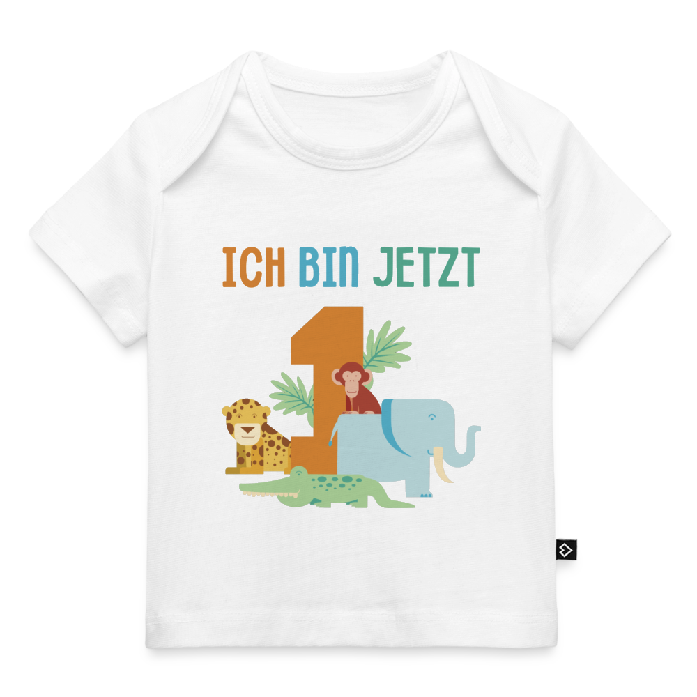 Baby Bio-T-Shirt "Ich bin jetzt 1" (Tiermotiv) - Weiß