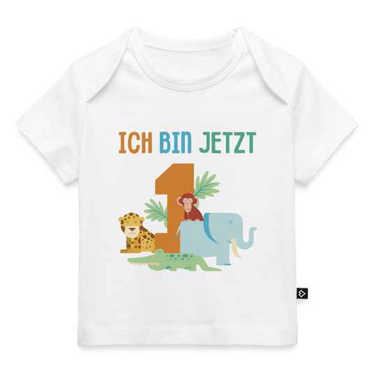 Baby Bio-T-Shirt "Ich bin jetzt 1" (Tiermotiv) - Weiß