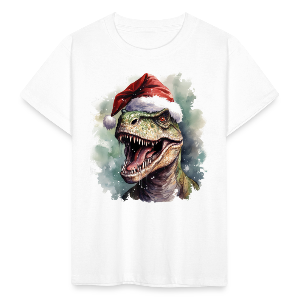 Kinder T-Shirt "Cooler Weihnachts-Dinosaurier" - Weiß