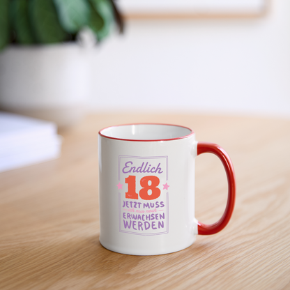 Tasse "Endlich 18 - Nur noch erwachsen werden" - Weiß/Rot