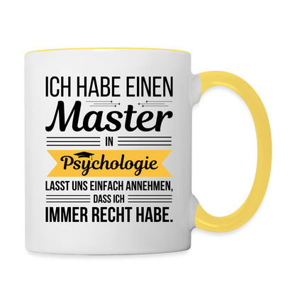 Tasse "Master Psychologie" (immer Recht haben) - Weiß/Gelb