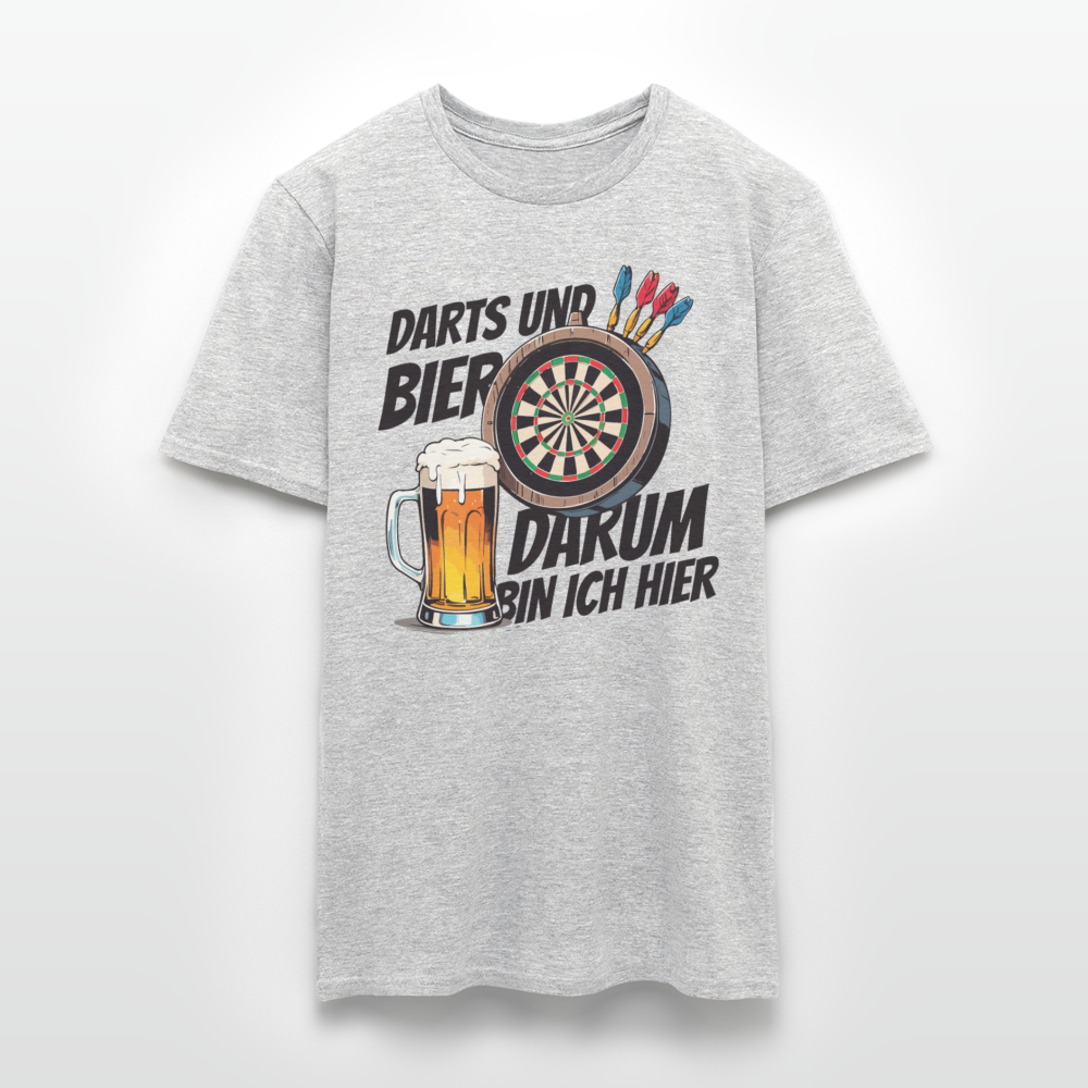 Männer T-Shirt "Darts und Bier - Darum bin ich hier" - Grau meliert