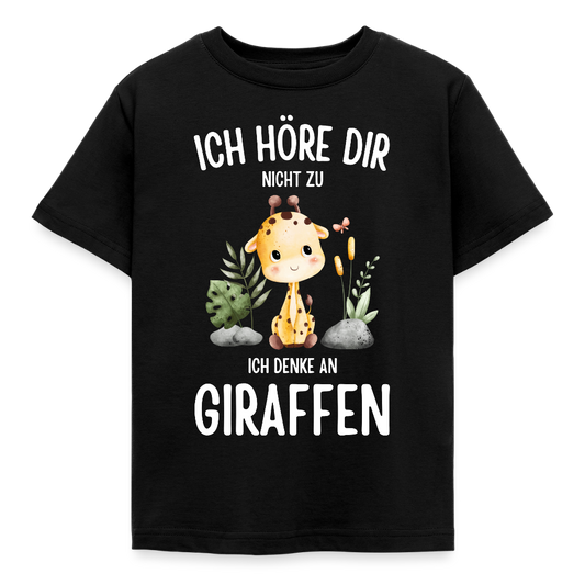 Kinder T-Shirt "Ich höre dir nicht zu, ich denke an Giraffen" - Schwarz