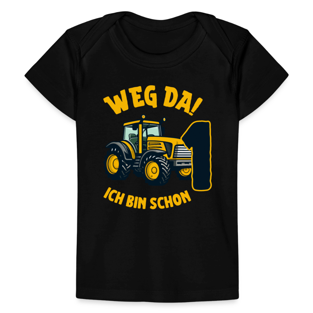 Baby Bio-T-Shirt  "Weg da! Ich bin schon 1" (Traktor) - Schwarz