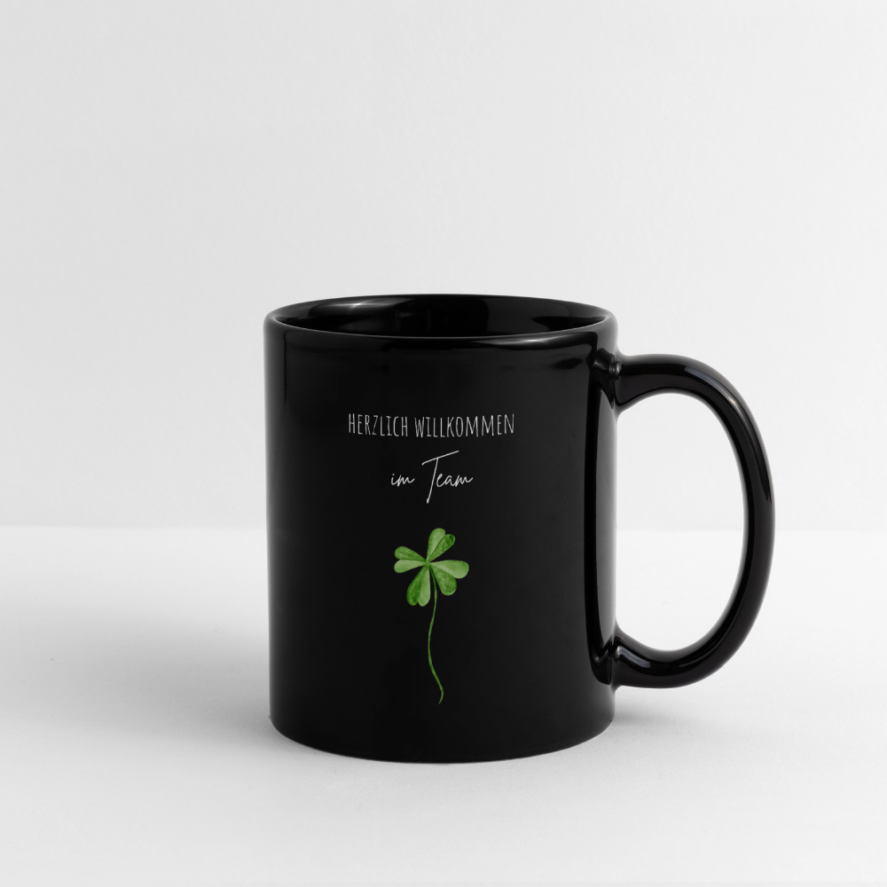 Schwarze Tasse "Herzlich willkommen im Team" (minimalistisch) - Schwarz