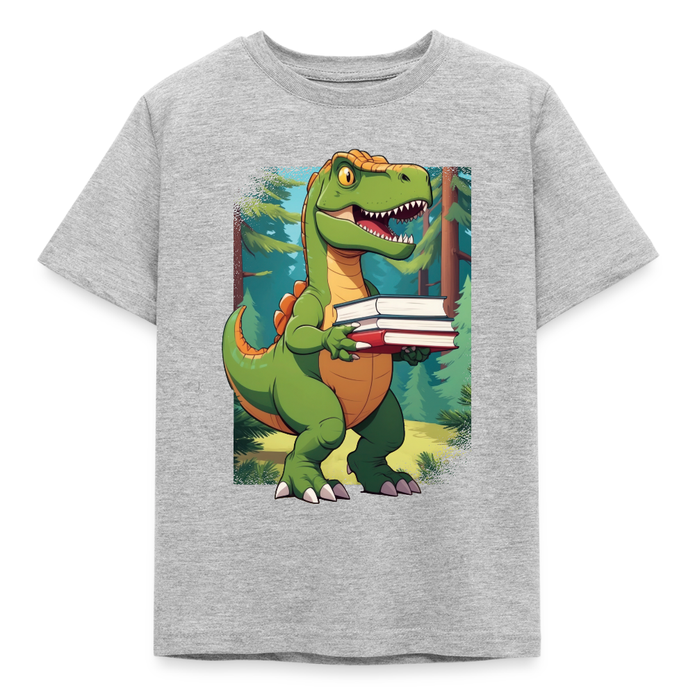 Kinder T-Shirt "Dinosaurier mit Büchern" - Grau meliert
