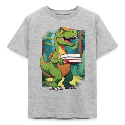 Kinder T-Shirt "Dinosaurier mit Büchern" - Grau meliert