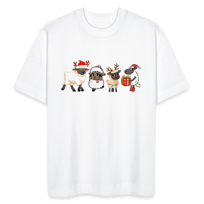 Unisex Oversize Bio-T-Shirt "Lustige Weihnachts-Schafe" - Weiß