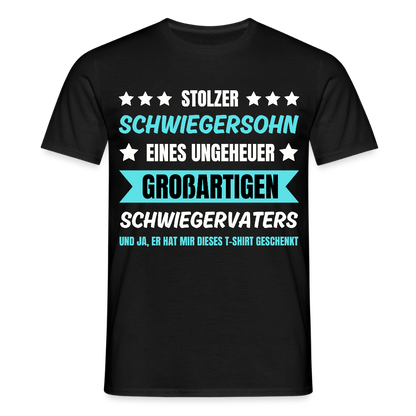 Männer T-Shirt "Stolzer Schwiegersohn eines ungeheuer großartigen Schwiegervaters" - Schwarz