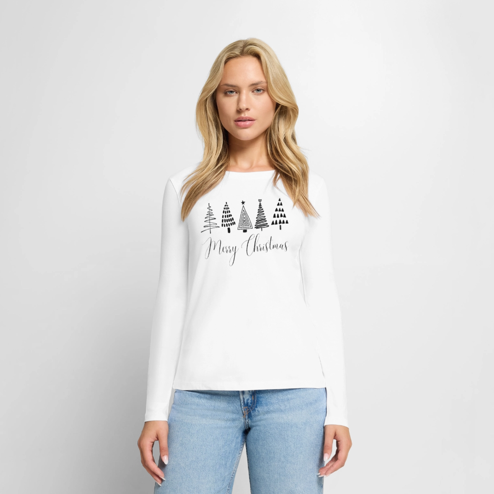 Bio-Langarmshirt "Handgezeichnete Weihnachtsbäume" - Weiß