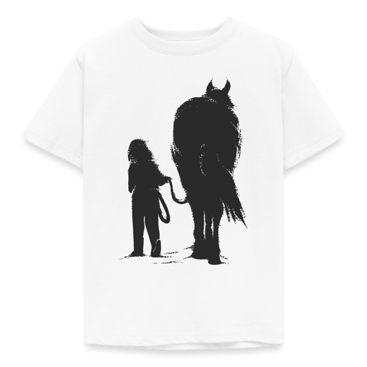 Kinder T-Shirt "Mädchen spaziert mit Pferd" - Weiß