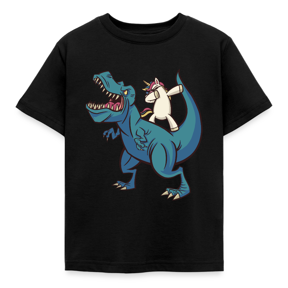 Kinder T-Shirt "Dinosaurier mit coolem Einhorn" - Schwarz