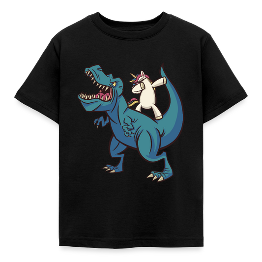 Kinder T-Shirt "Dinosaurier mit coolem Einhorn" - Schwarz