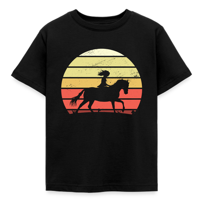 Kinder T-Shirt "Pferd im Retro-Stil" - Schwarz